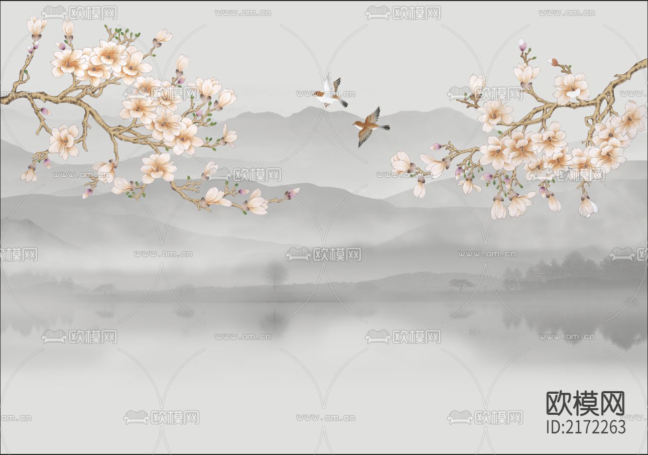 手绘花鸟壁纸贴图