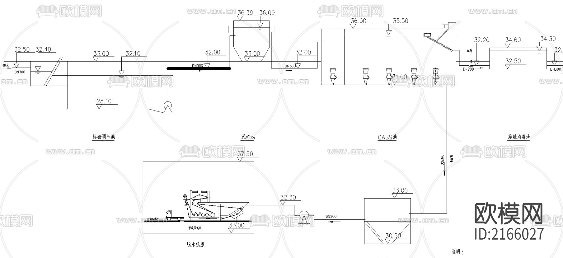 污水处理cad施工图下载（渲染图3）