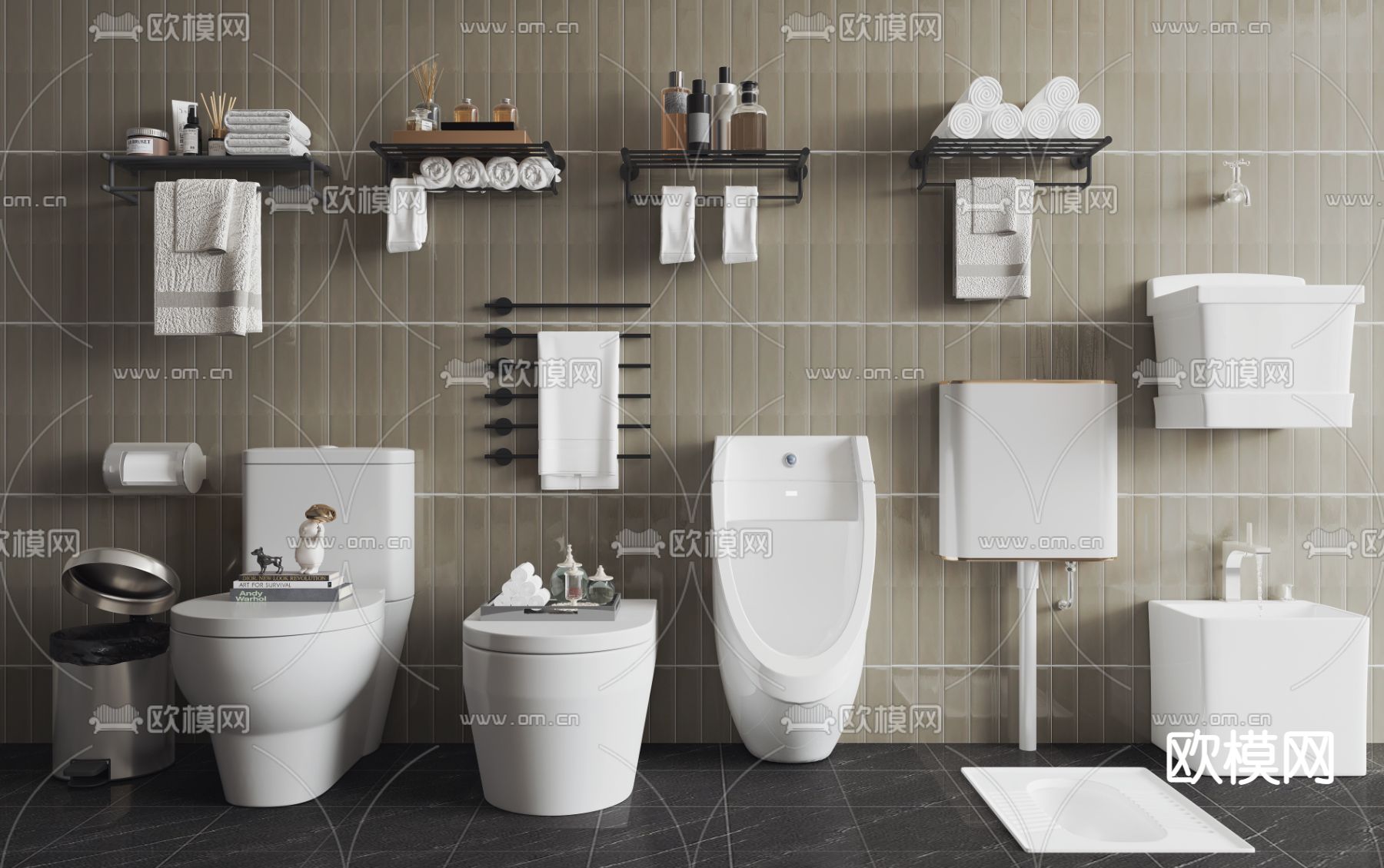 现代小便斗马桶蹲便器su模型下载（渲染图1）