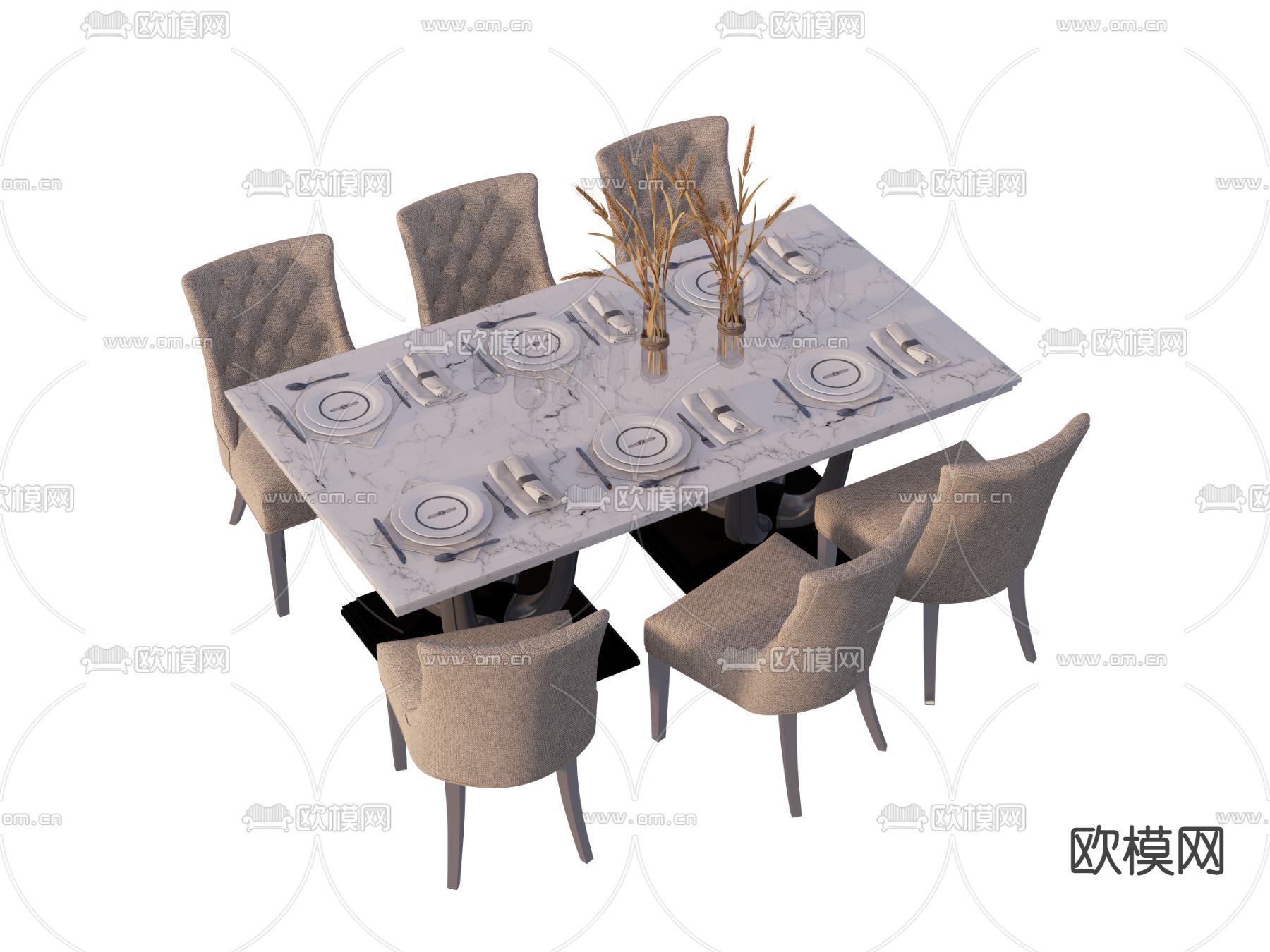 欧式餐桌椅su模型下载（渲染图1）