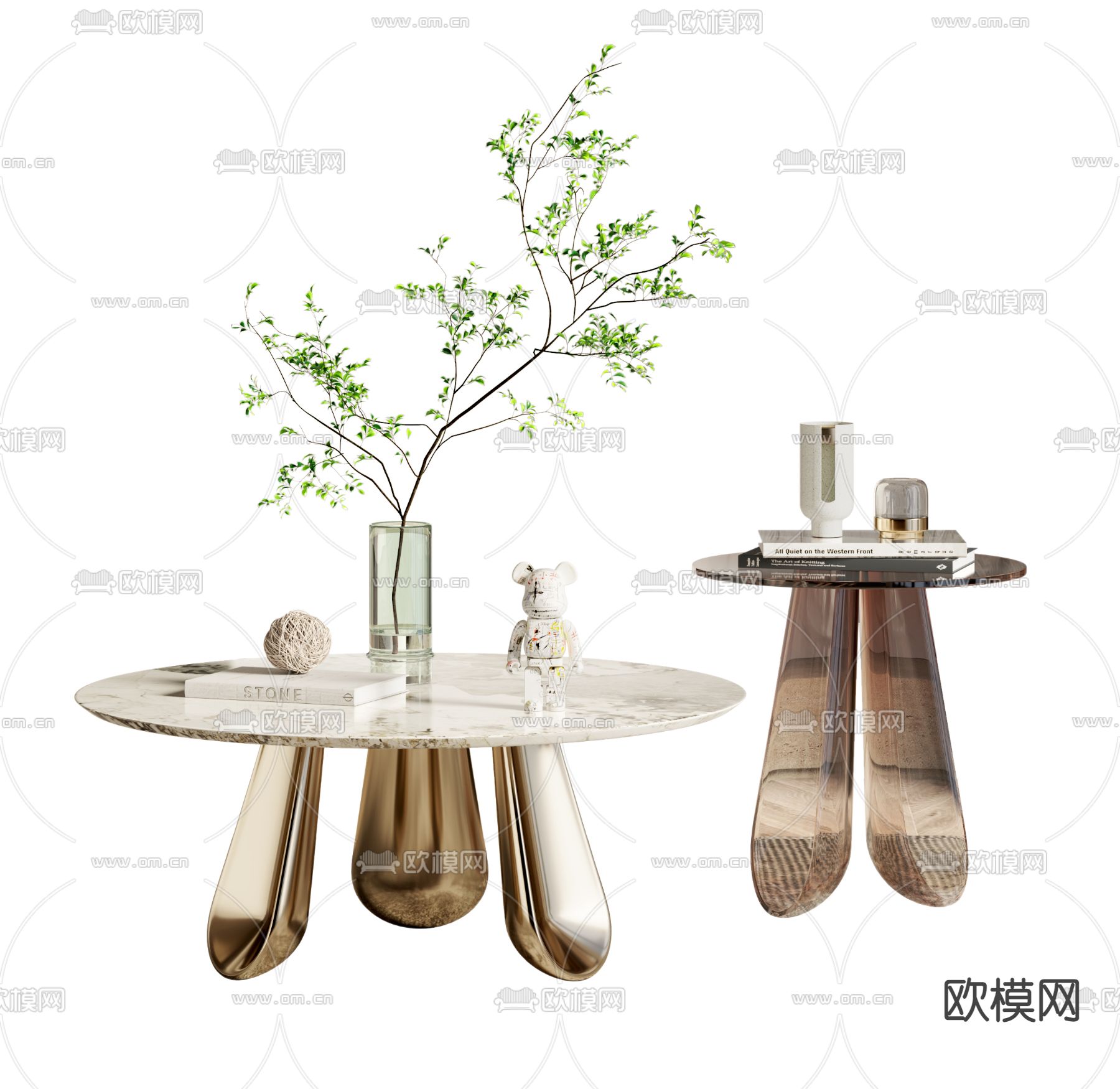 现代大理石子母茶几3d模型下载