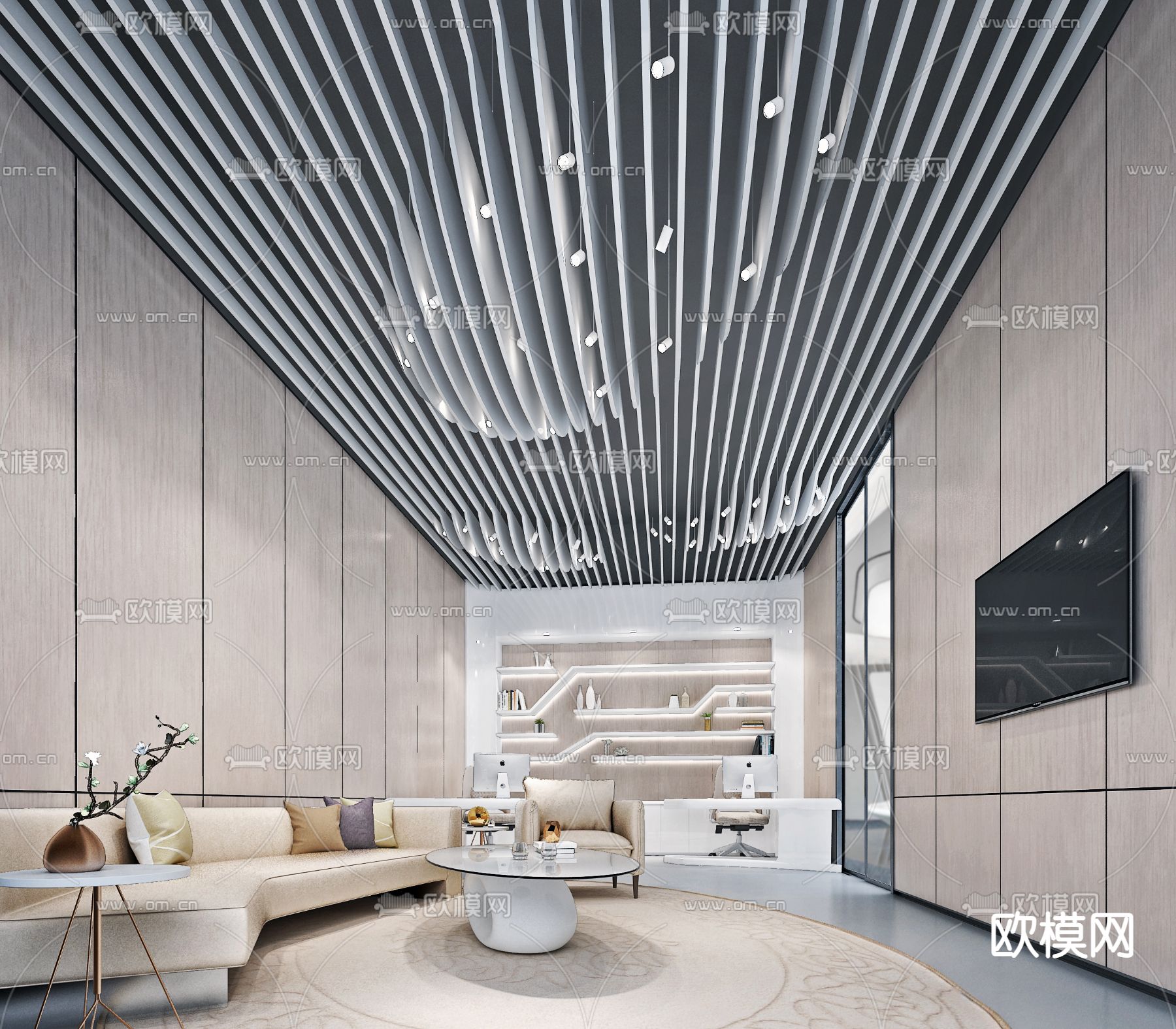 现代接待室3d模型下载