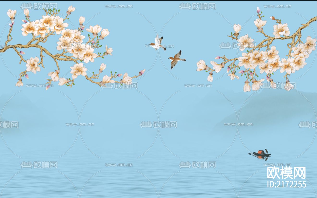 手绘花鸟壁纸贴图下载（渲染图4）