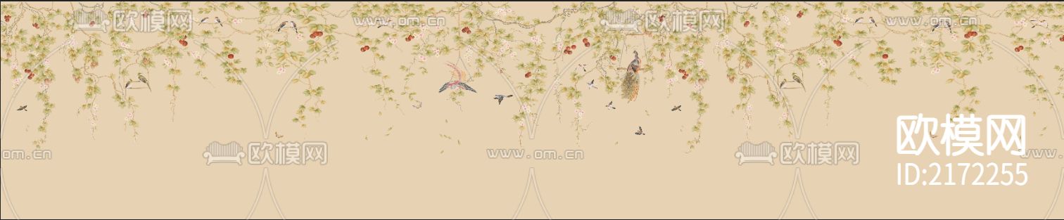 手绘花鸟壁纸贴图下载（渲染图5）