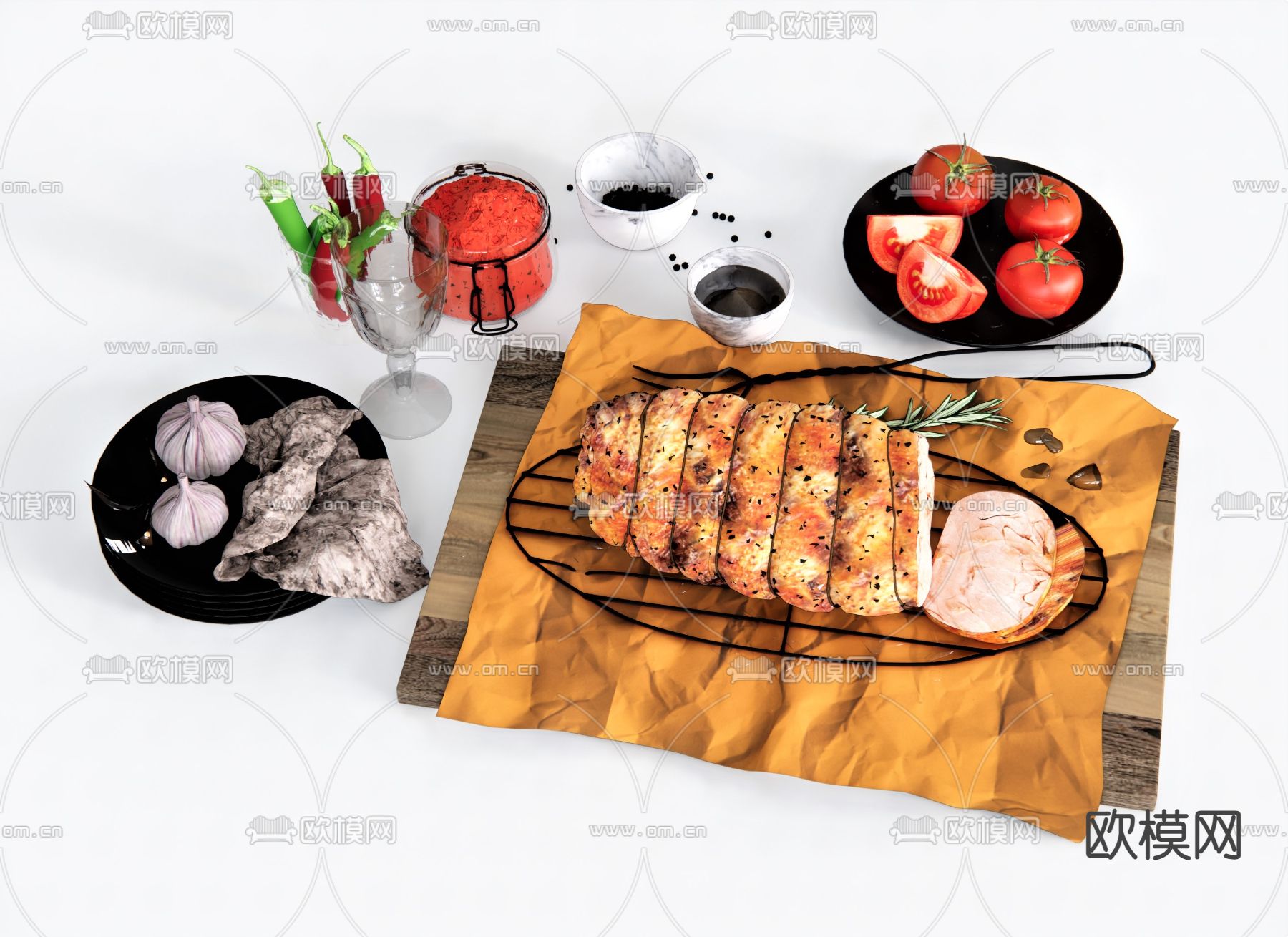 现代烤肉食物饮料su模型下载（渲染图1）