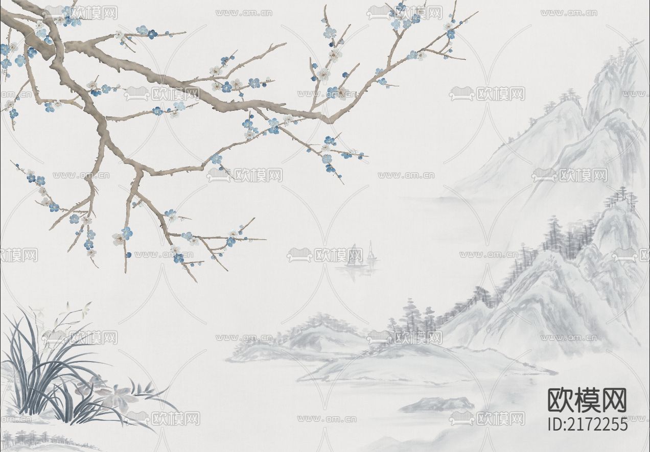 手绘花鸟壁纸贴图下载（渲染图9）