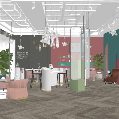  现代美妆店su模型 