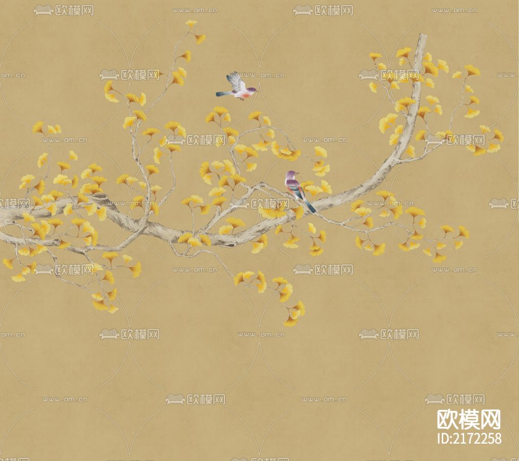 手绘花鸟壁纸贴图