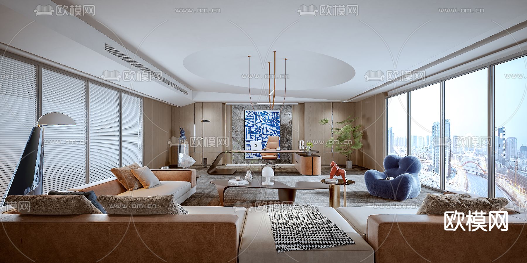 现代总经理办公室3d模型下载