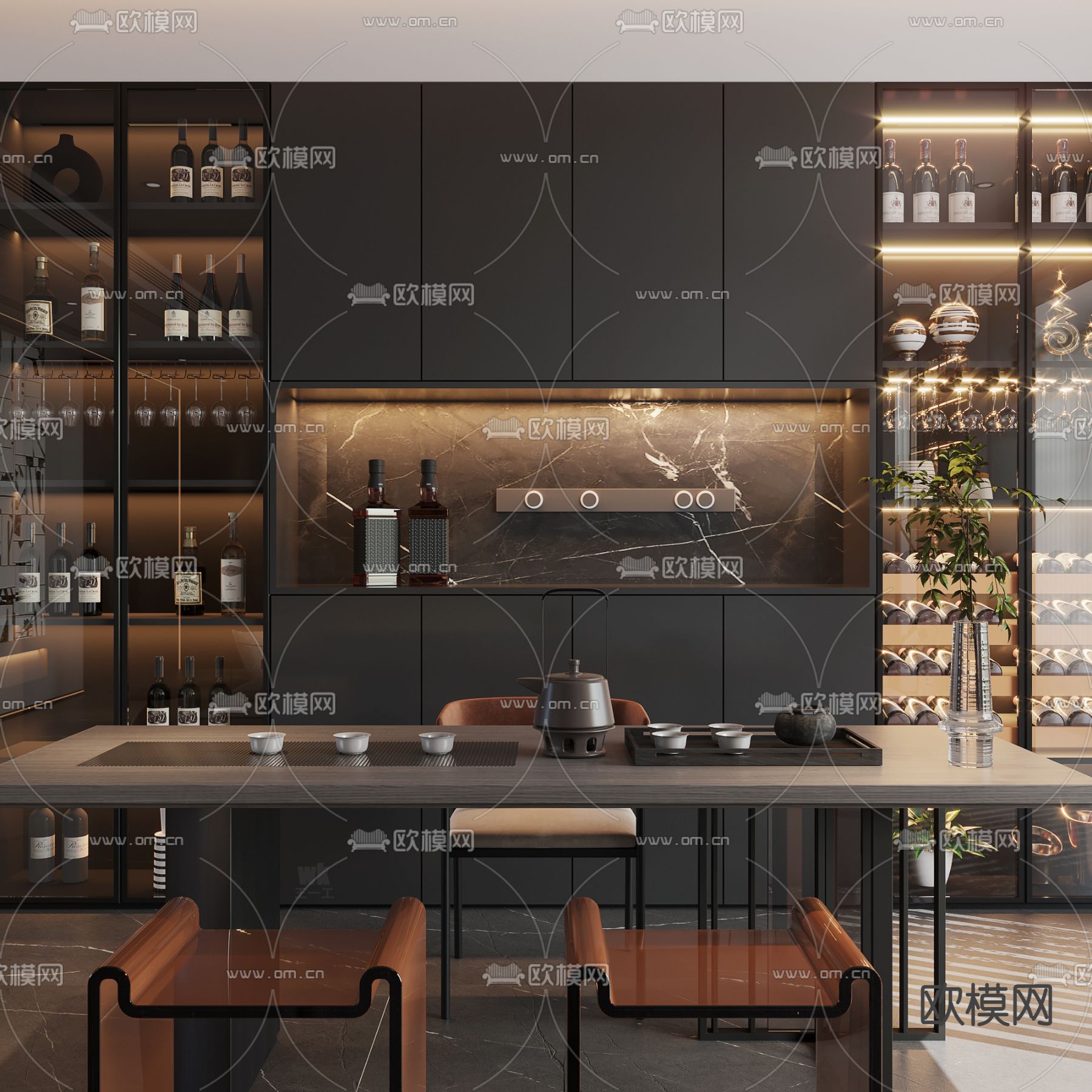 现代轻奢客餐厅3d模型