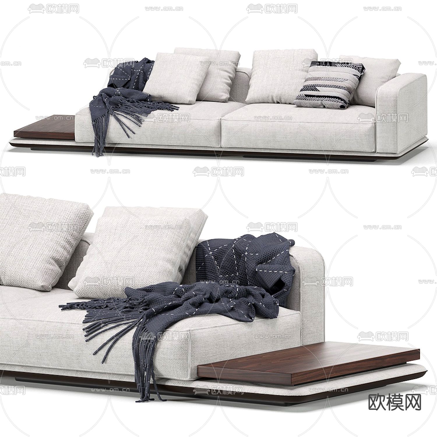 现代白色布艺双人沙发3d模型下载（渲染图1）