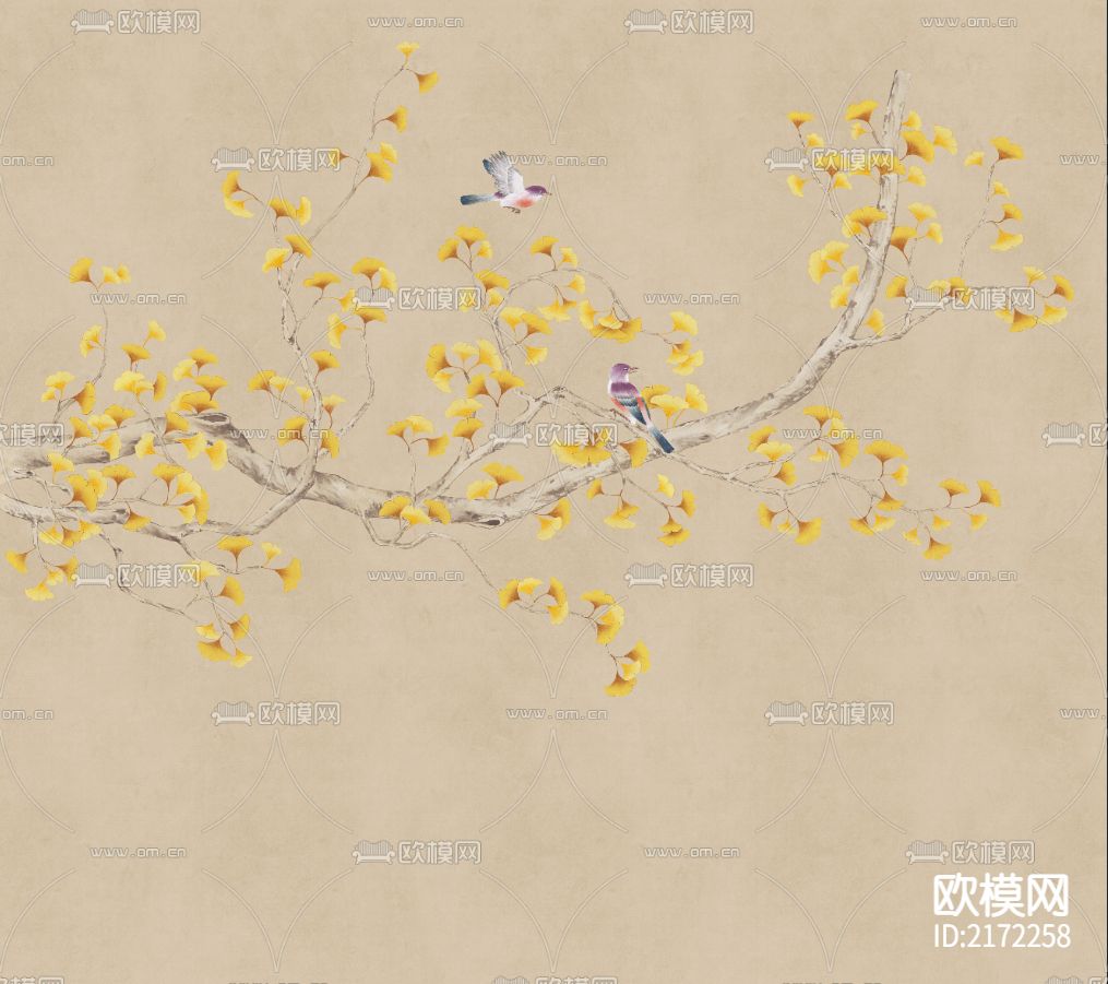 手绘花鸟壁纸贴图