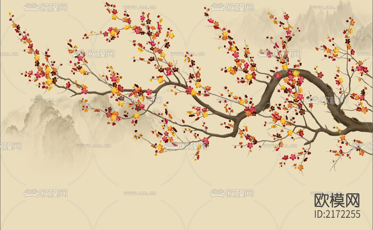 手绘花鸟壁纸贴图下载（渲染图8）