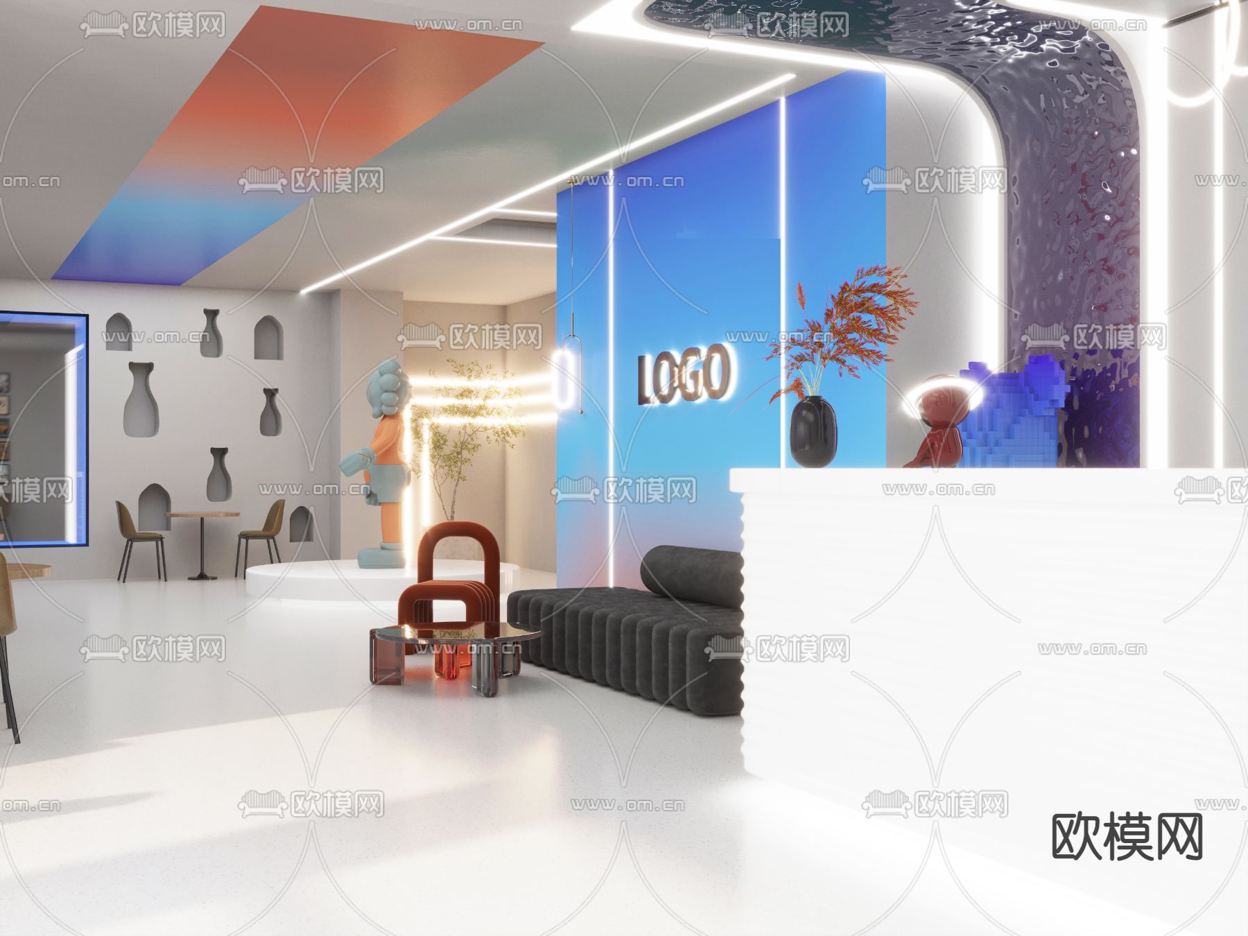 现代剧本杀前台大厅3d模型下载（渲染图2）