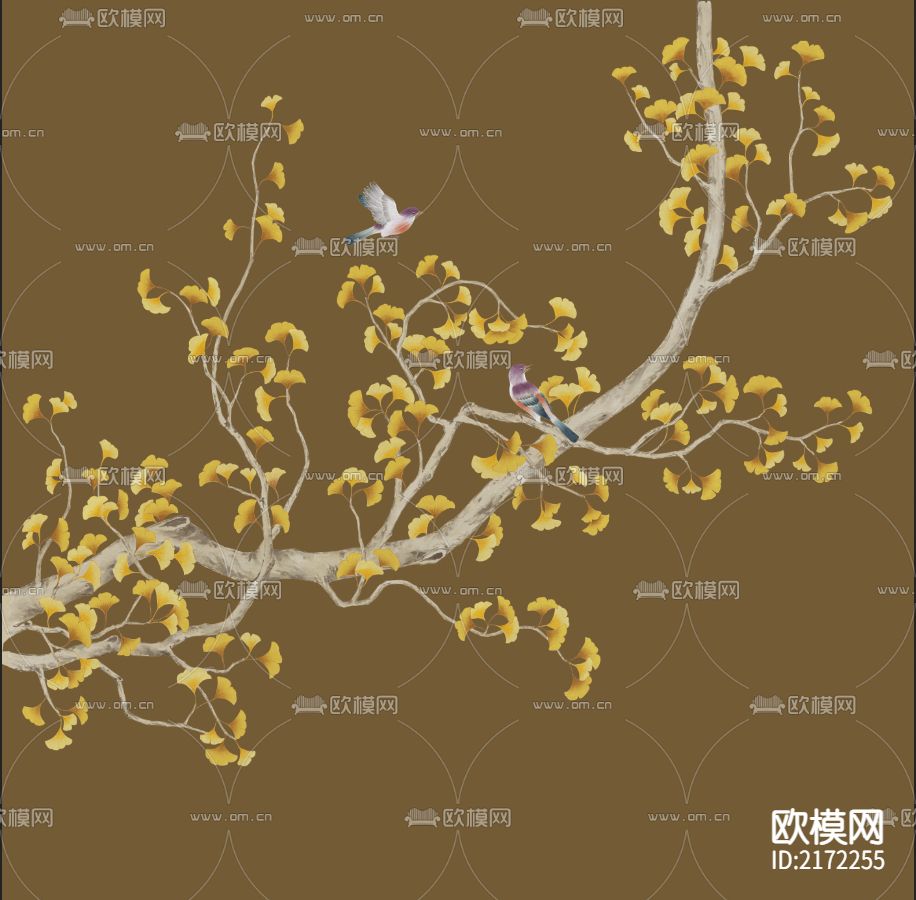 手绘花鸟壁纸贴图下载（渲染图3）