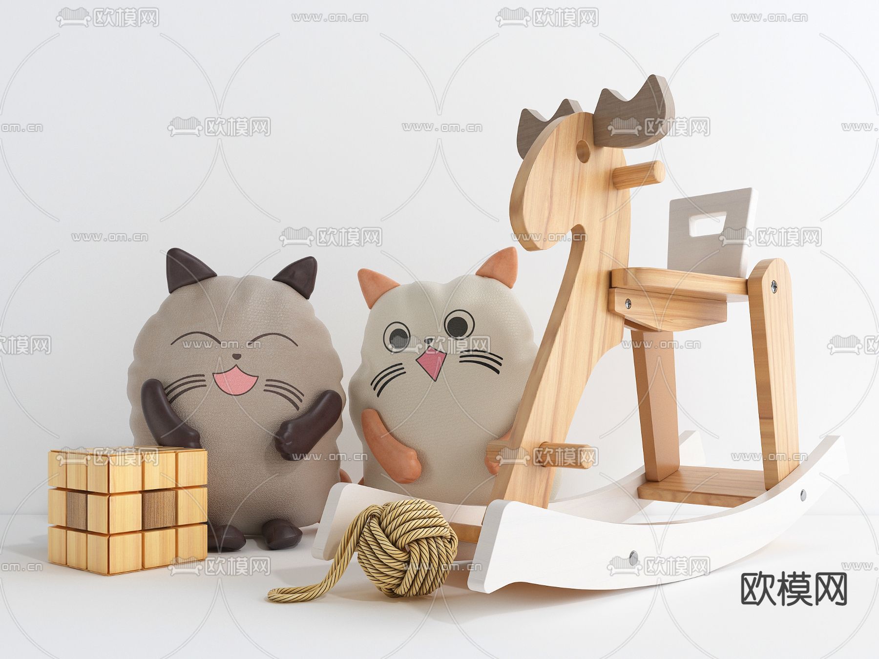 现代玩具木马摇椅布娃娃3d模型下载