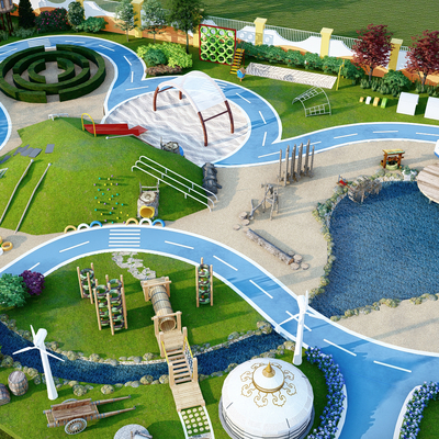  现代儿童游乐区su模型 