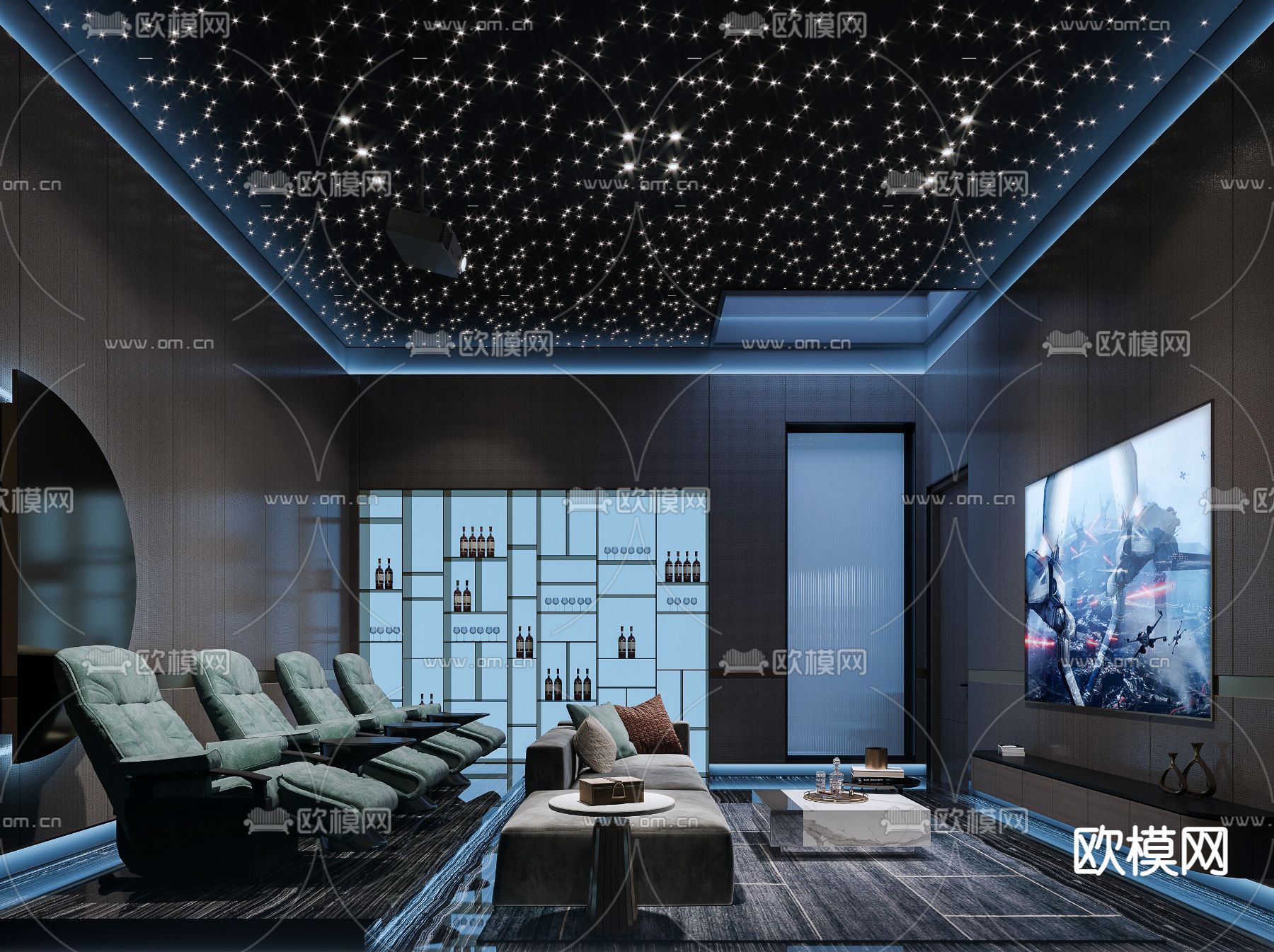 现代炫酷影视厅3d模型下载