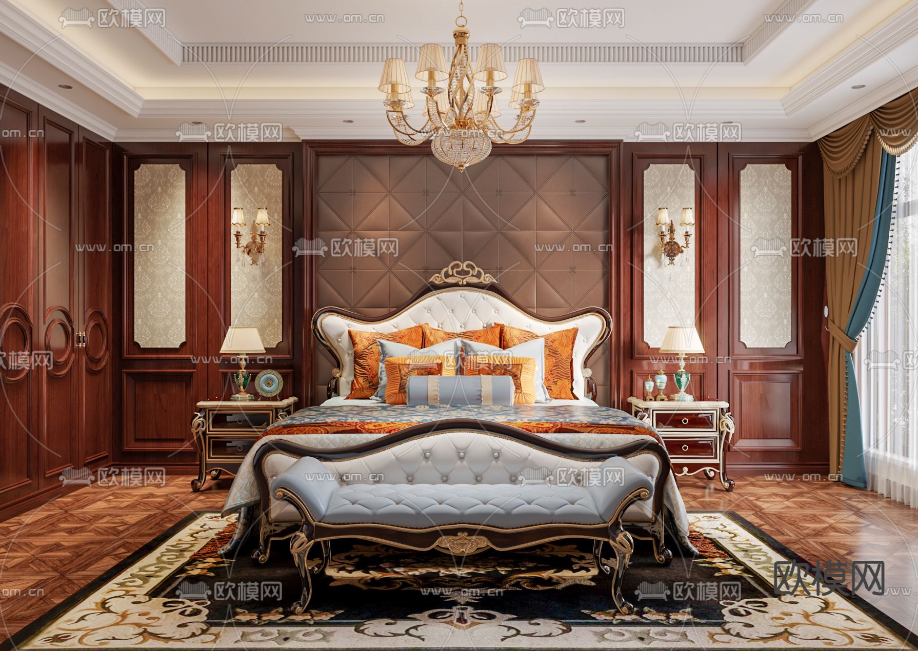 欧式古典卧室3d模型下载（渲染图2）