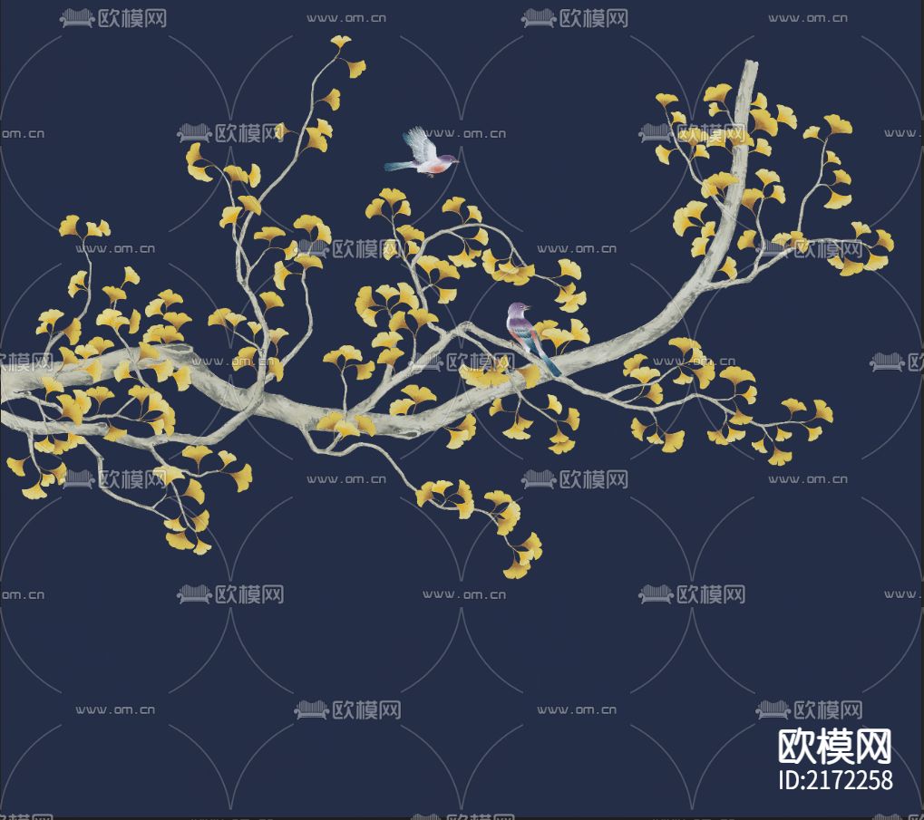 手绘花鸟壁纸贴图