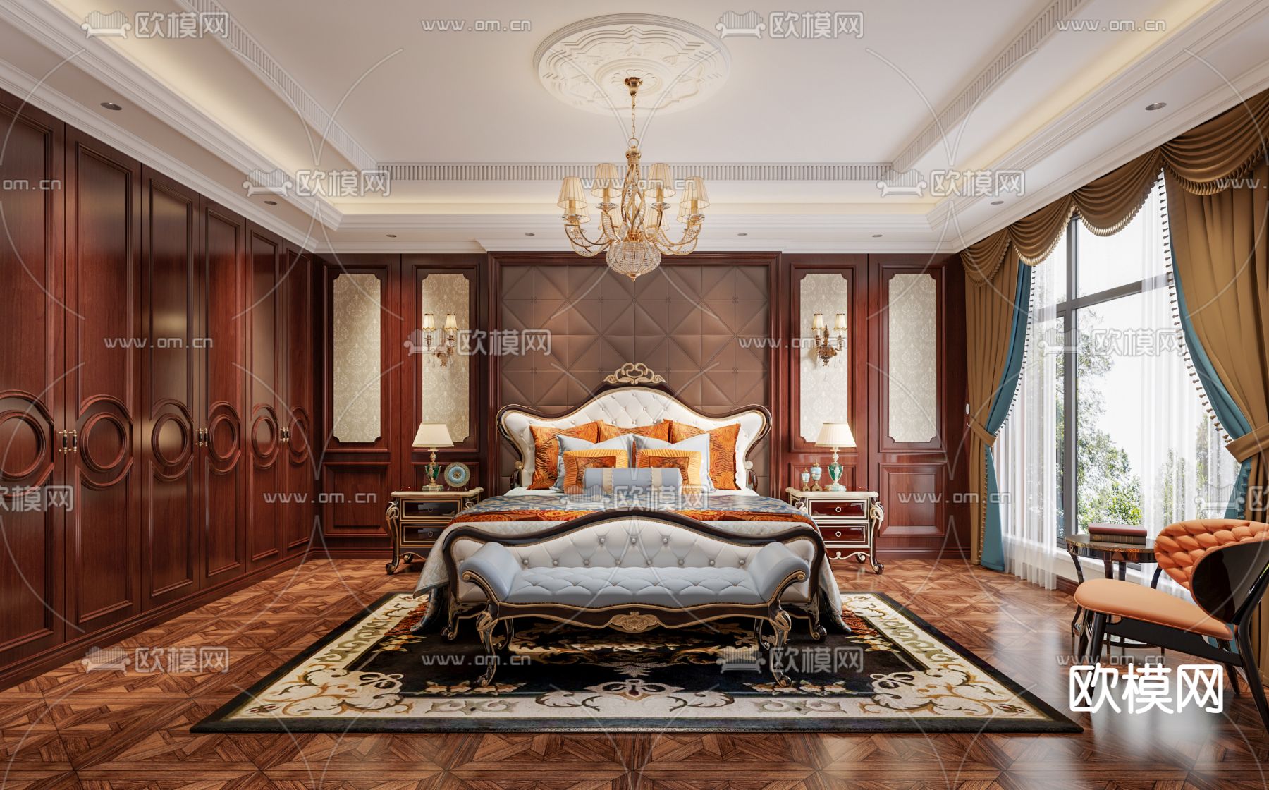 欧式古典卧室3d模型下载（渲染图1）