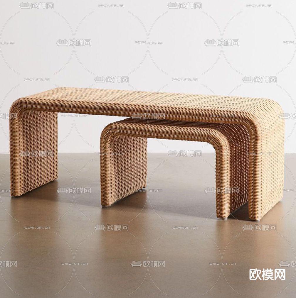 现代藤编户外长凳3d模型下载