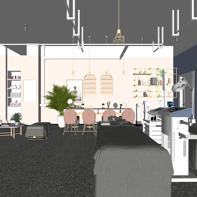  现代美妆美甲店su模型 