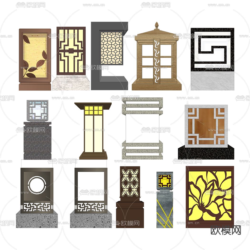 新中式草坪灯户外灯su模型下载