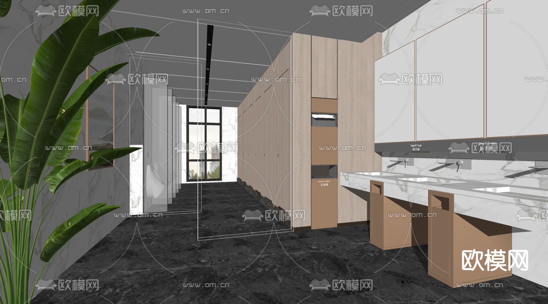 现代公共卫生间su模型下载（渲染图2）