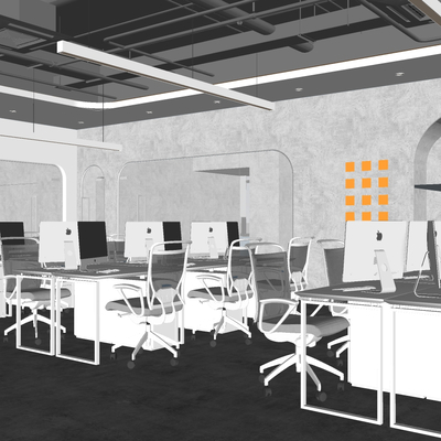  侘寂风公共办公区su模型 