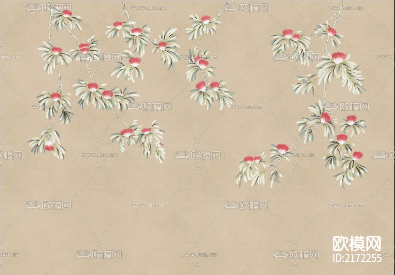 手绘花鸟壁纸贴图下载（渲染图10）