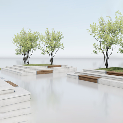  现代户外树池坐椅su模型 