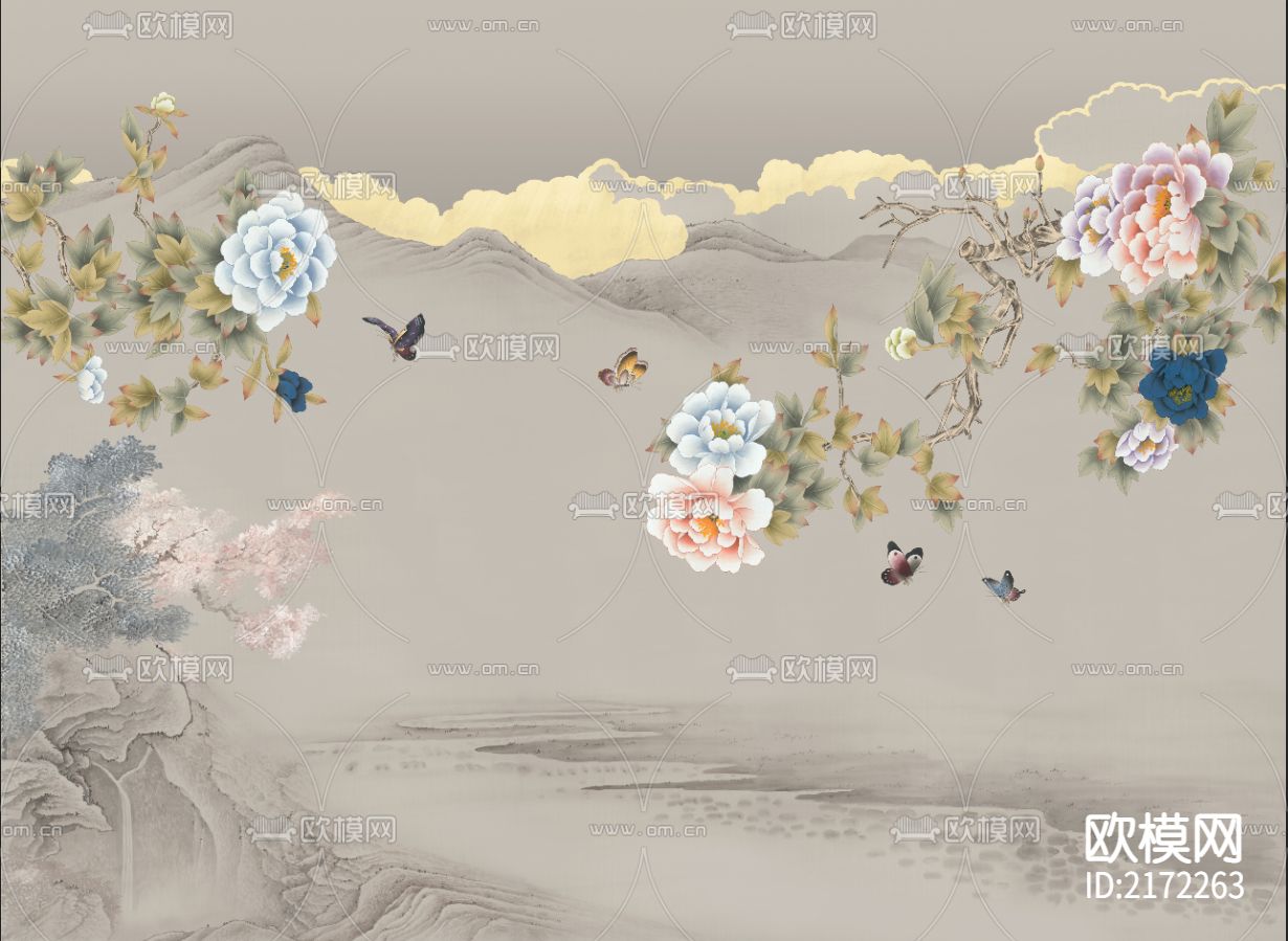 手绘花鸟壁纸贴图