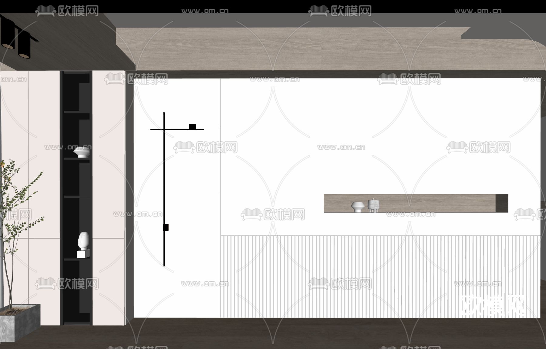 现代卧室背景墙su模型下载（渲染图2）