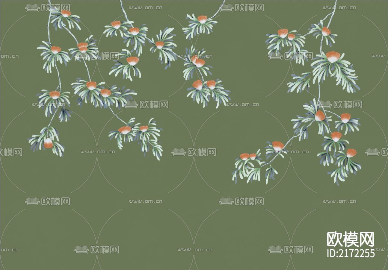 手绘花鸟壁纸贴图下载（渲染图6）