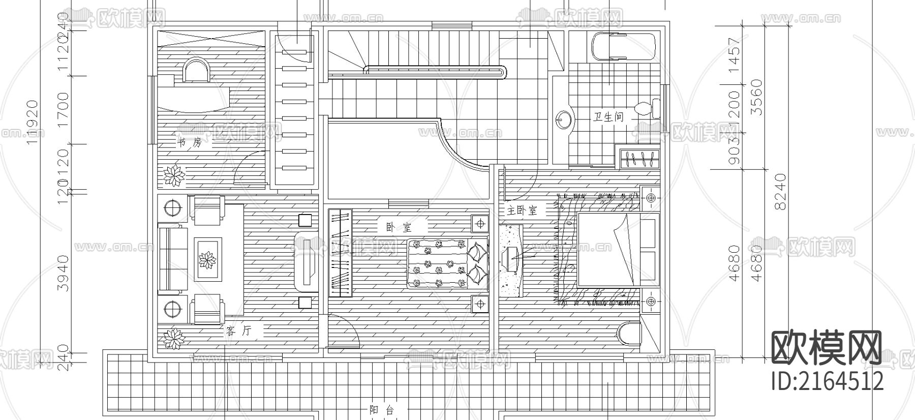 别墅全套CAD施工图下载（渲染图3）