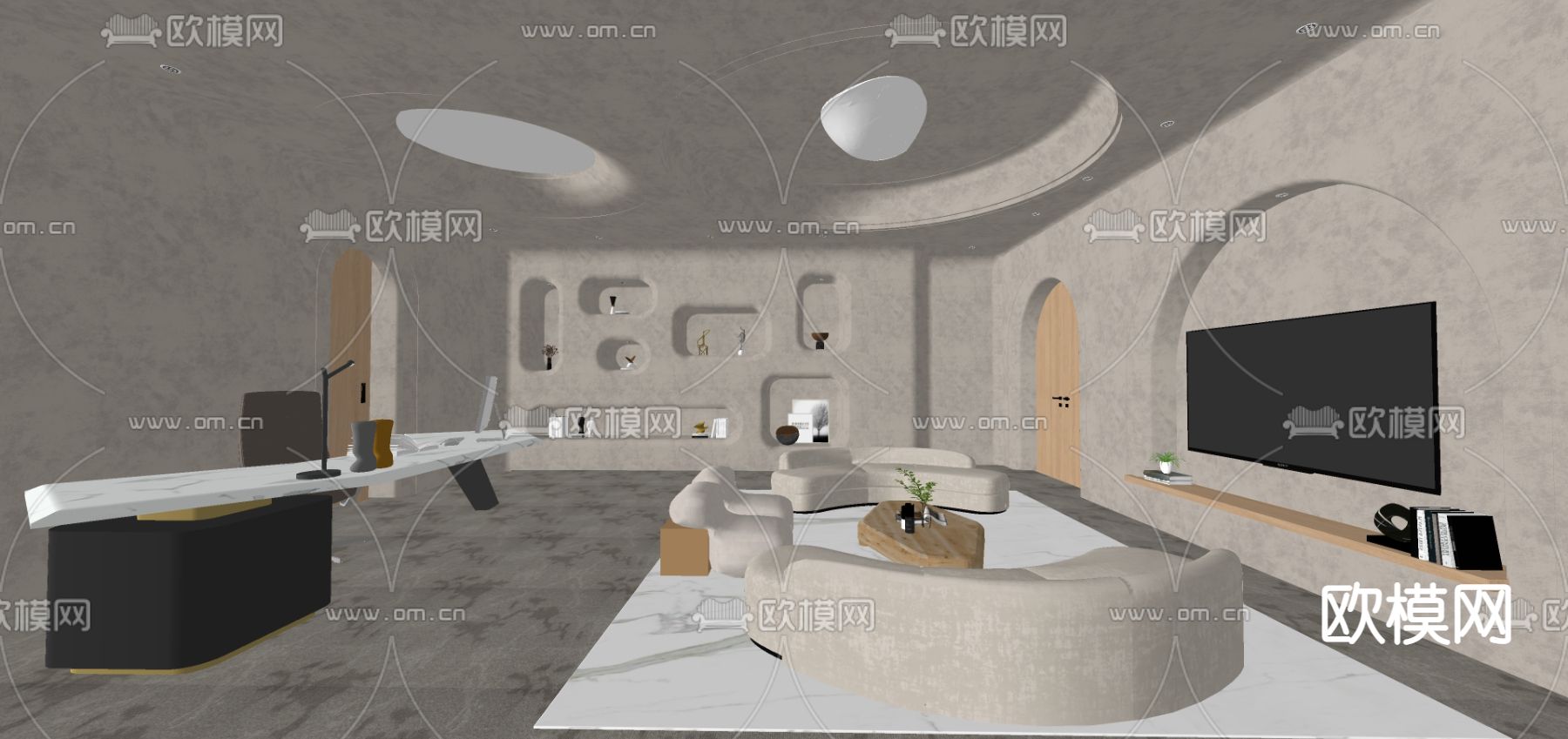 侘寂风总经理办公室su模型下载