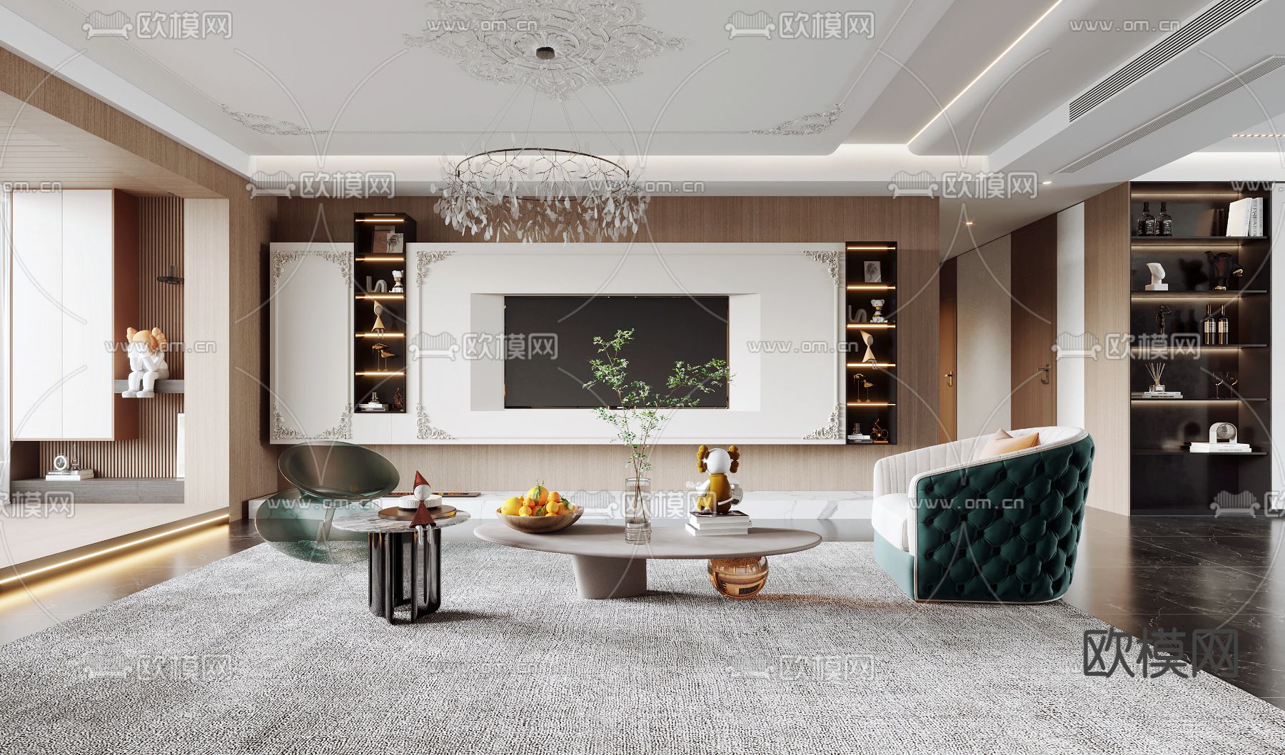 法式客厅3d模型下载（渲染图2）