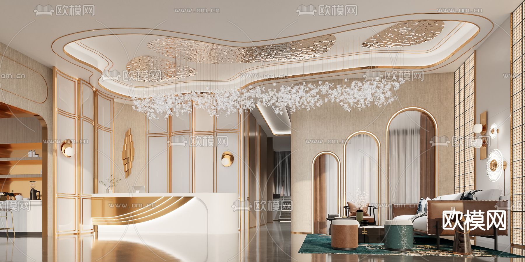 现代轻奢spa美容院大厅休息区3d模型下载