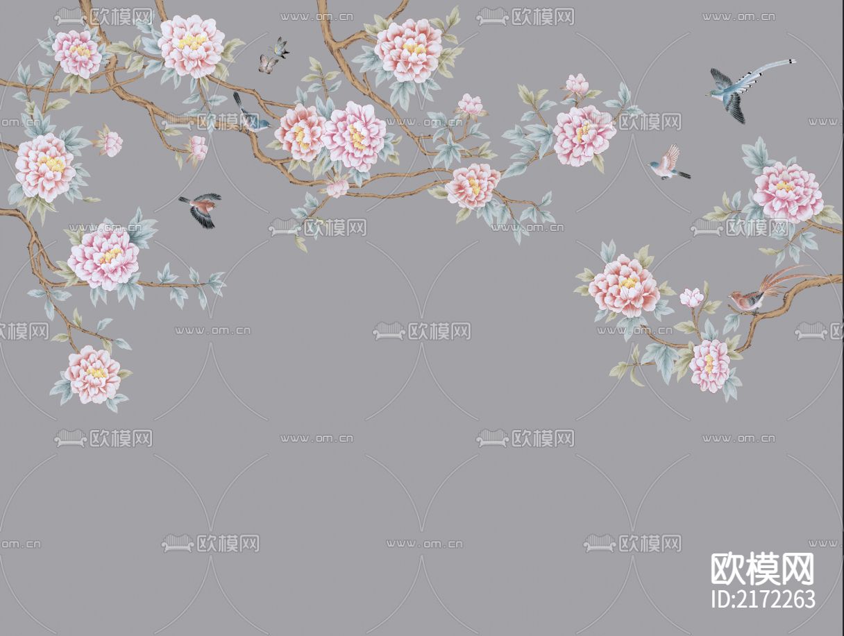 手绘花鸟壁纸贴图