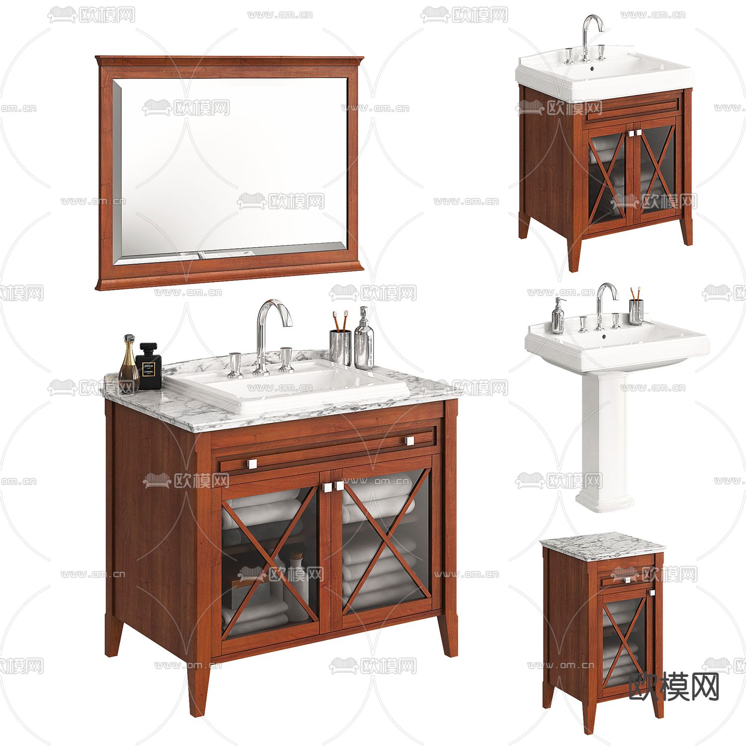 美式实木卫浴柜架3d模型下载（渲染图1）