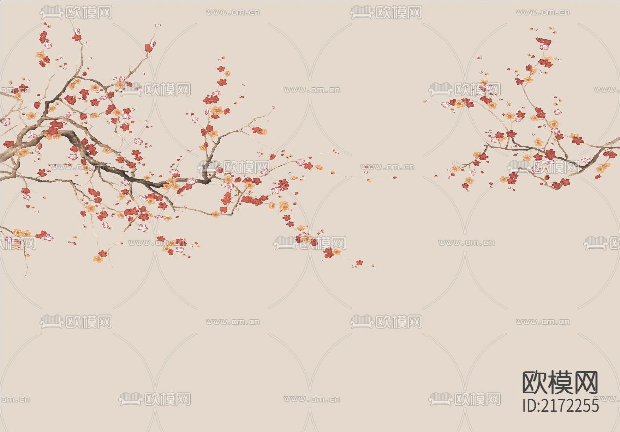 手绘花鸟壁纸贴图下载（渲染图7）