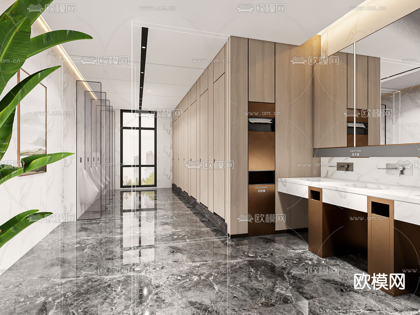 现代公共卫生间su模型下载（渲染图1）
