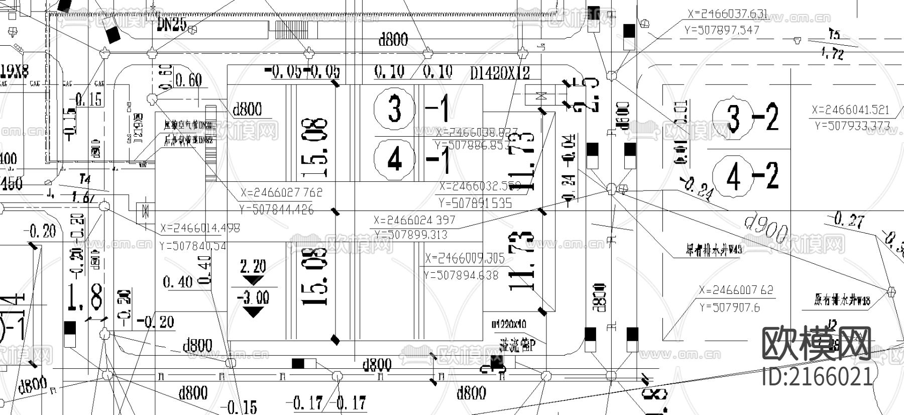 某自来水厂管道布局cad施工图下载（渲染图1）