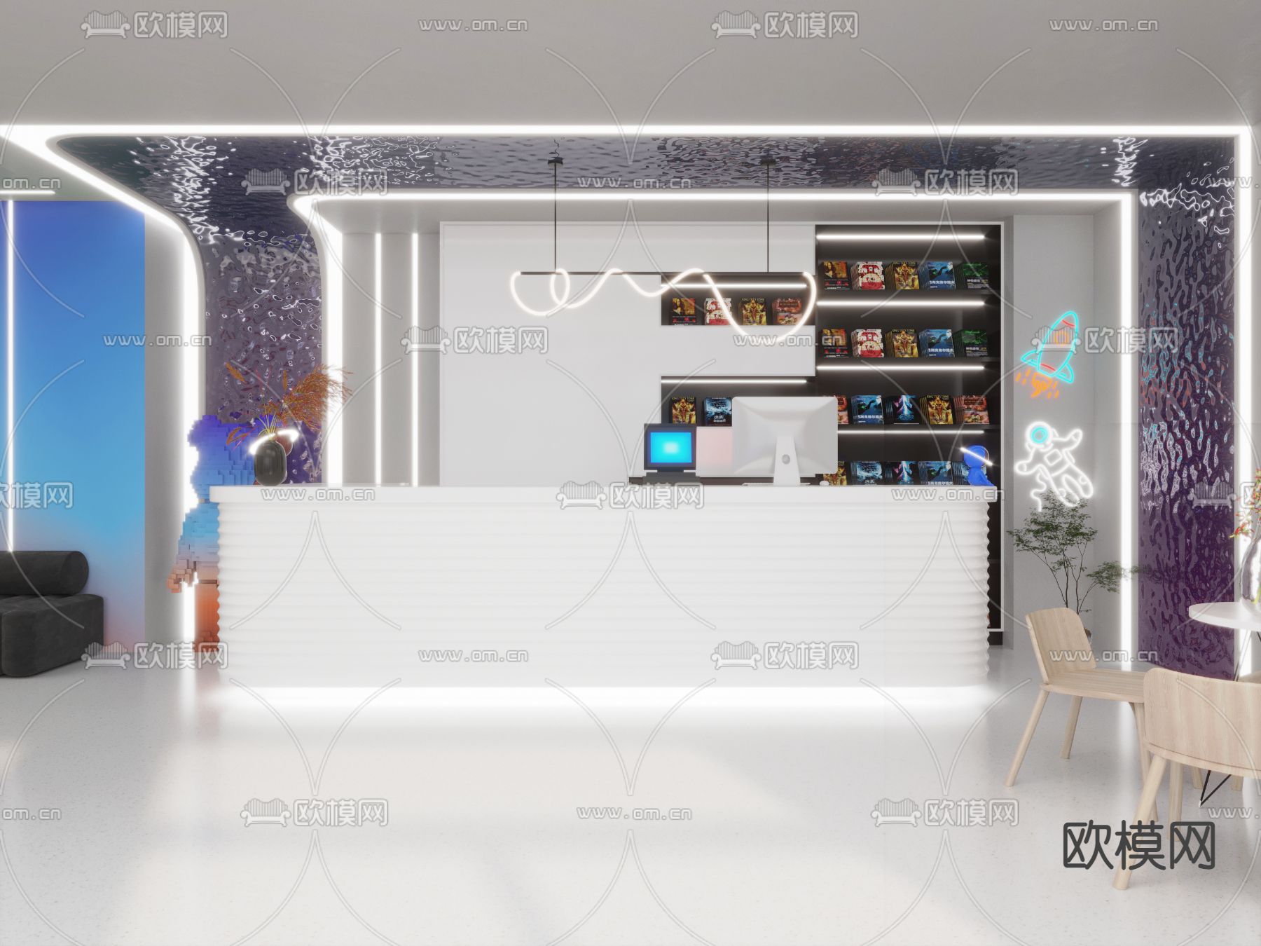 现代剧本杀前台大厅3d模型下载（渲染图4）