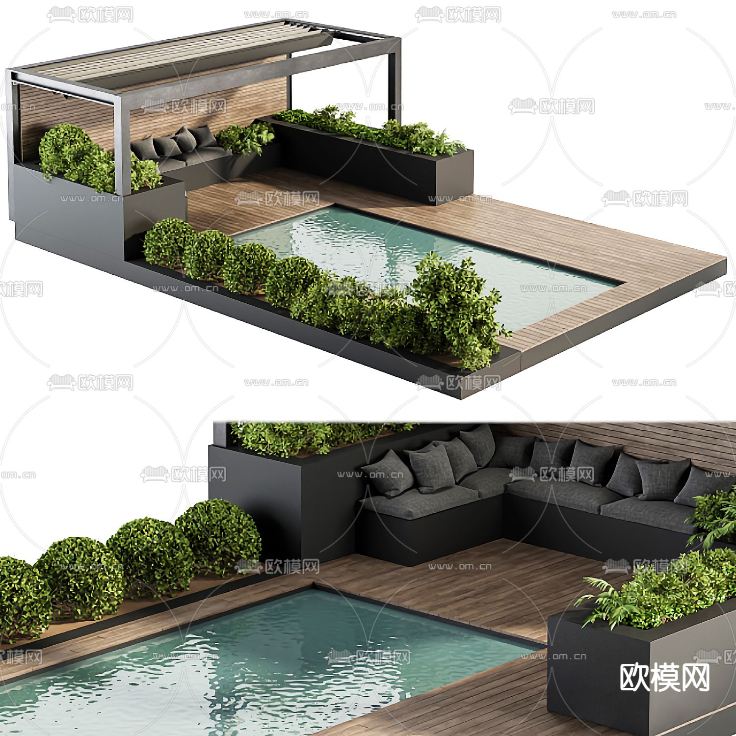 现代户外庭院泳池3d模型下载_ID12005201_3dmax免费模型-欧模网
