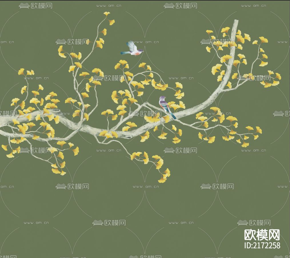 手绘花鸟壁纸贴图