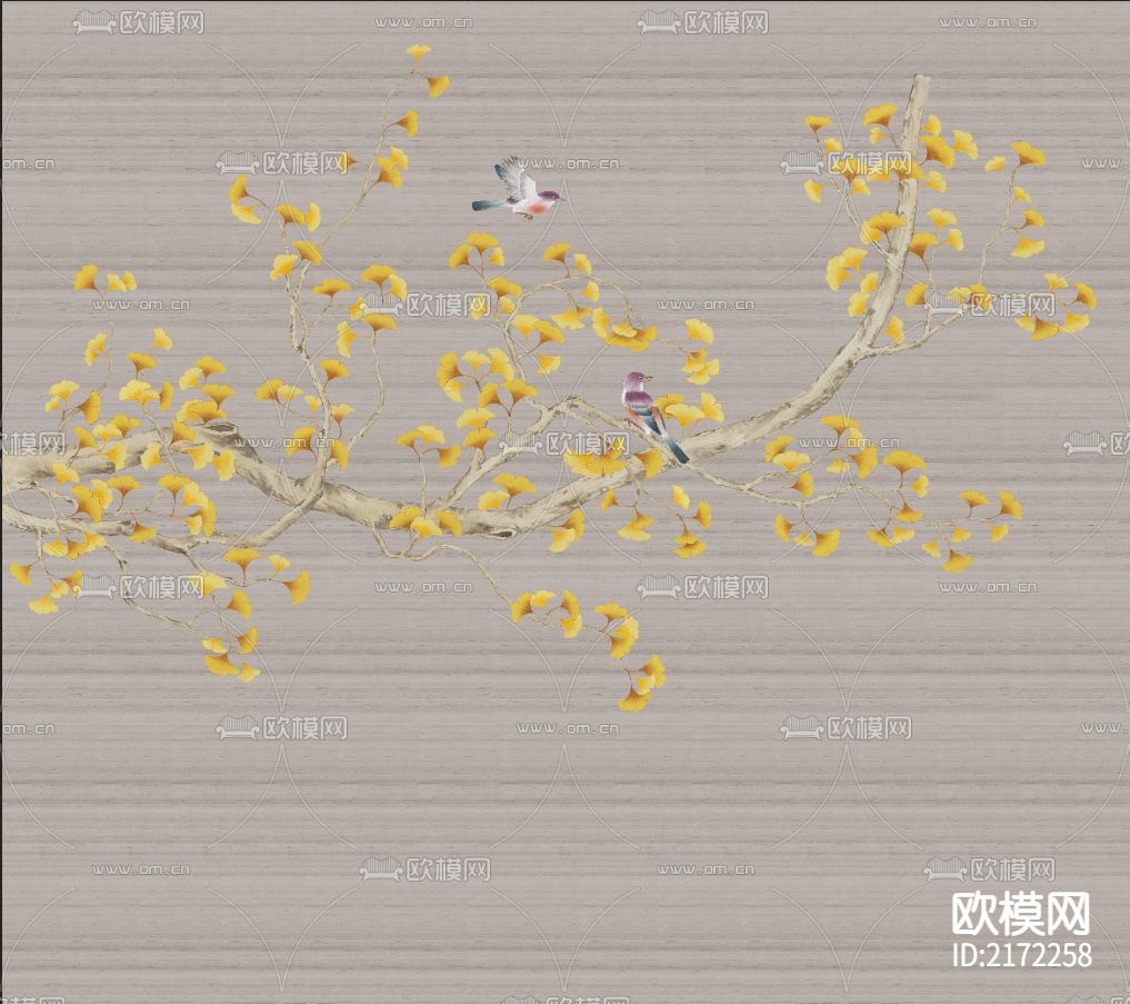 手绘花鸟壁纸贴图