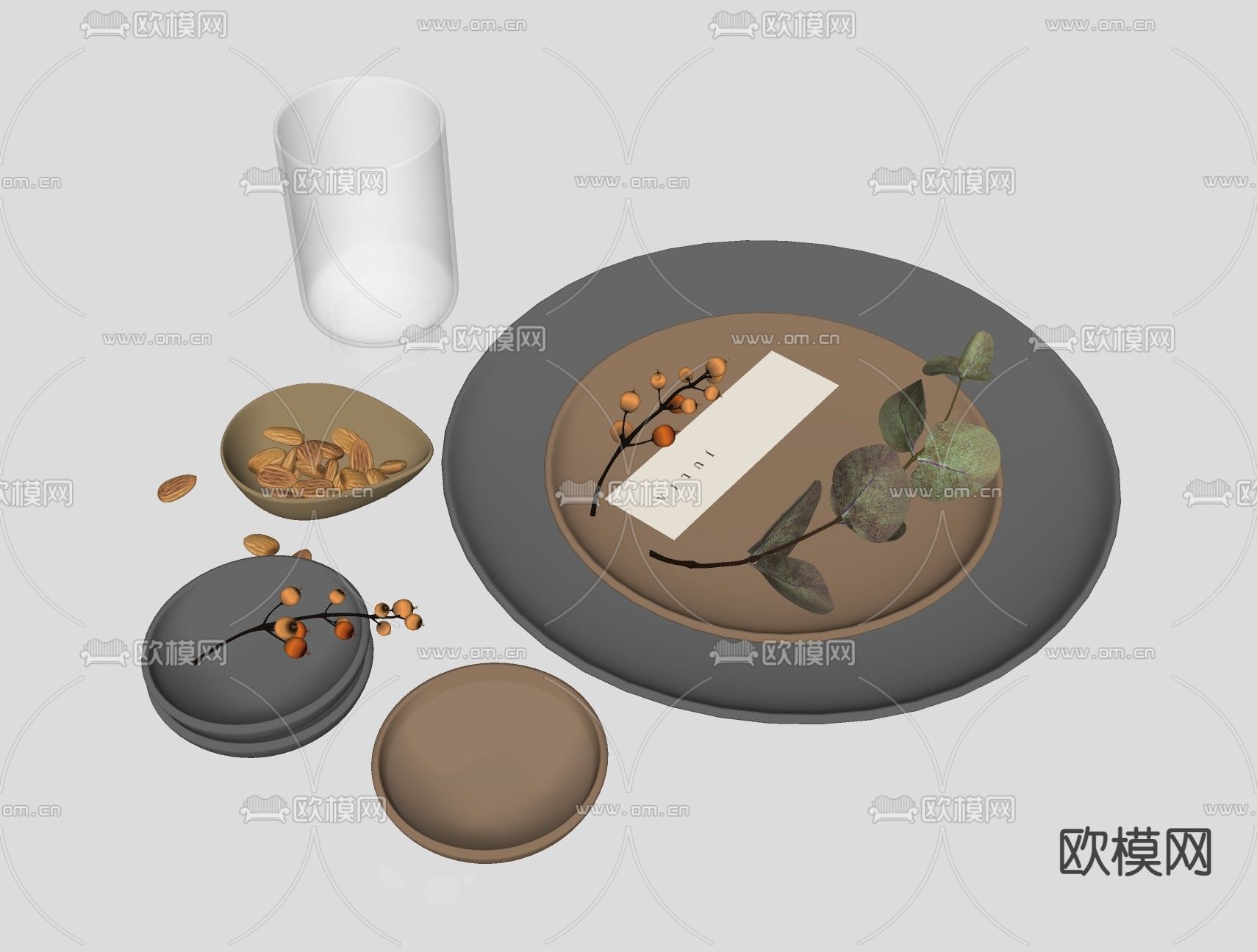 现代餐具盘子碗su模型下载（渲染图2）