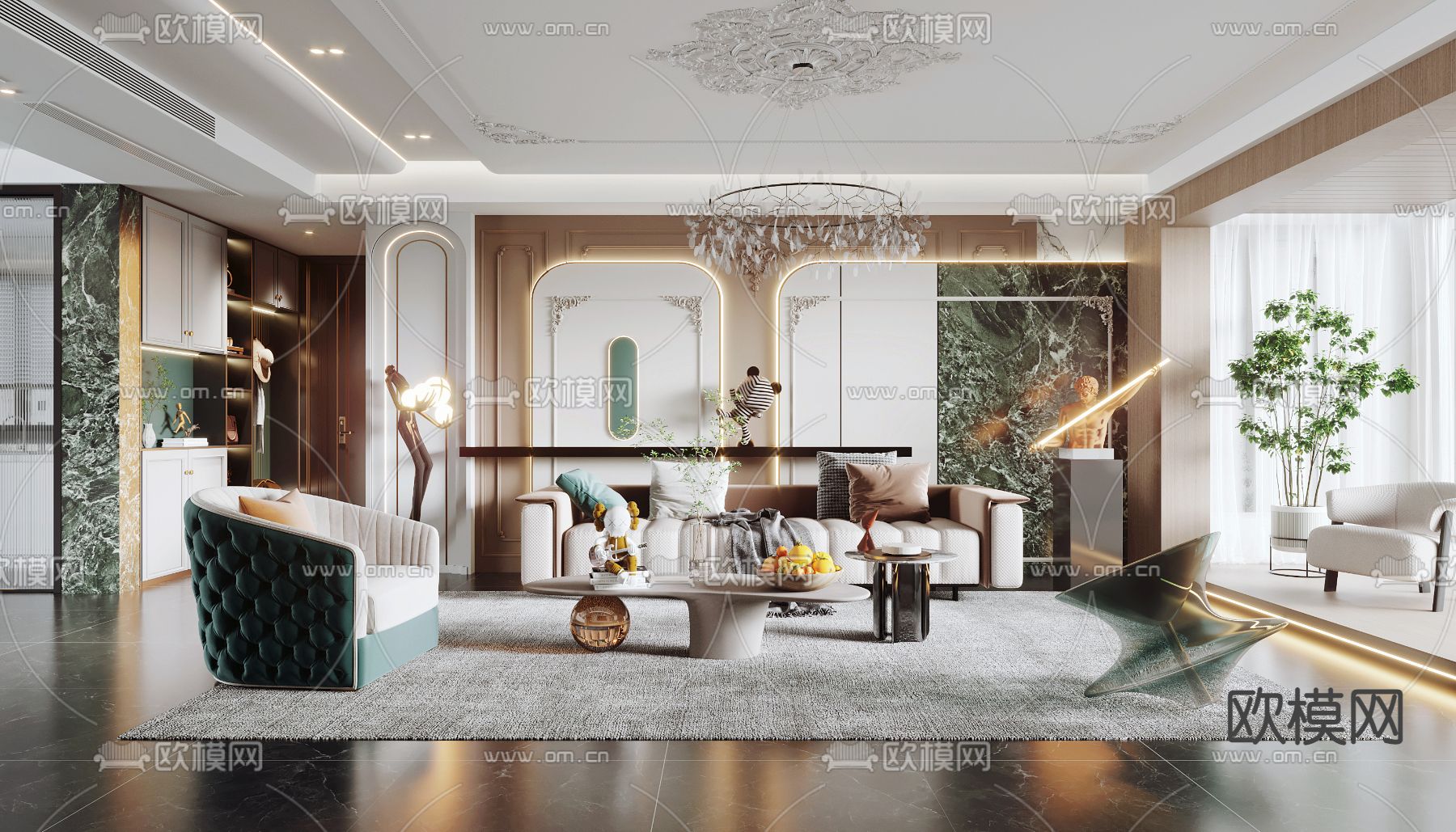 法式客厅3d模型下载（渲染图1）